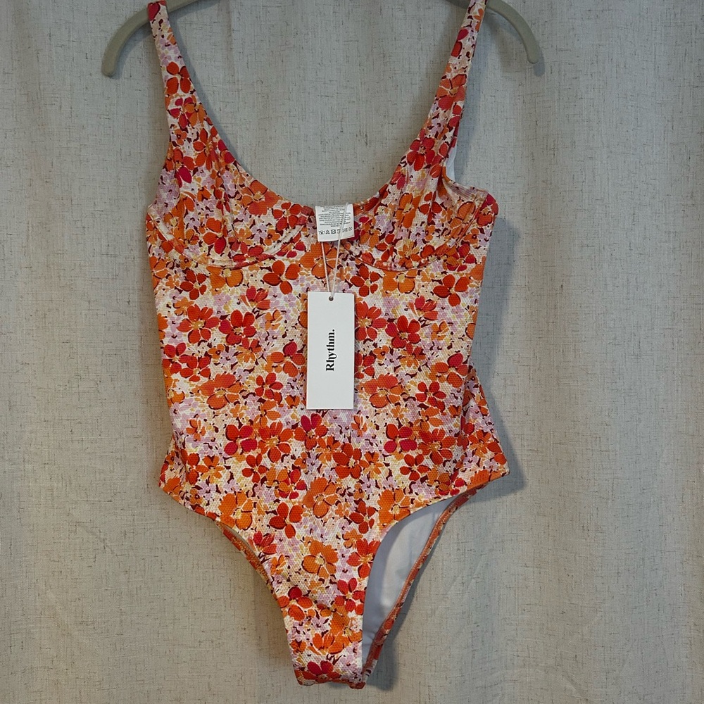 Rhythm. Women's One-Piece Swimsuit - Red and Orange Floral